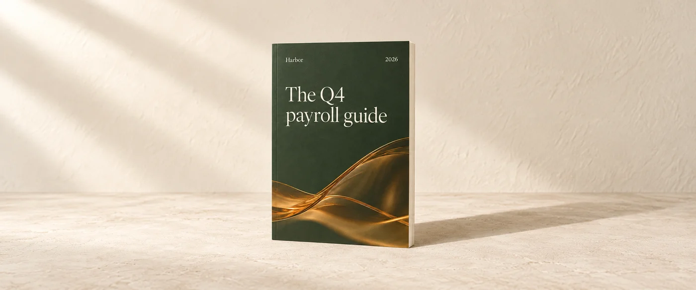 Harbor’s Q4 payroll guide, a forest-green paperback with amber cover artwork